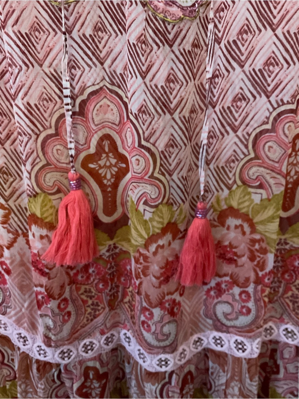 Aratta Aeris Silent Journey Pink Print Boho Hippie Couture Midi Dress Tassels L - Picture 5 of 11